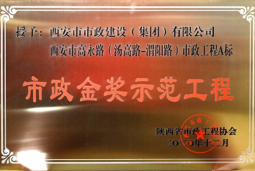 市政金獎(jiǎng)示范工程，高永路